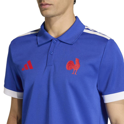 Light Blue - Side - Adidas Unisex Adult France FFR Rugby Polo Shirt