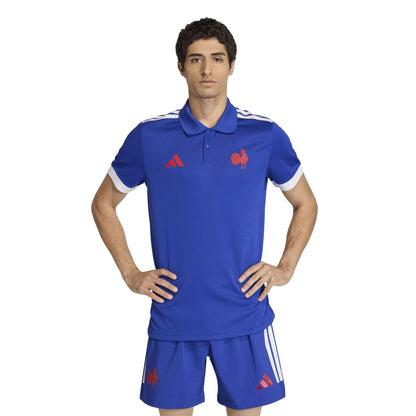 Light Blue - Lifestyle - Adidas Unisex Adult France FFR Rugby Polo Shirt