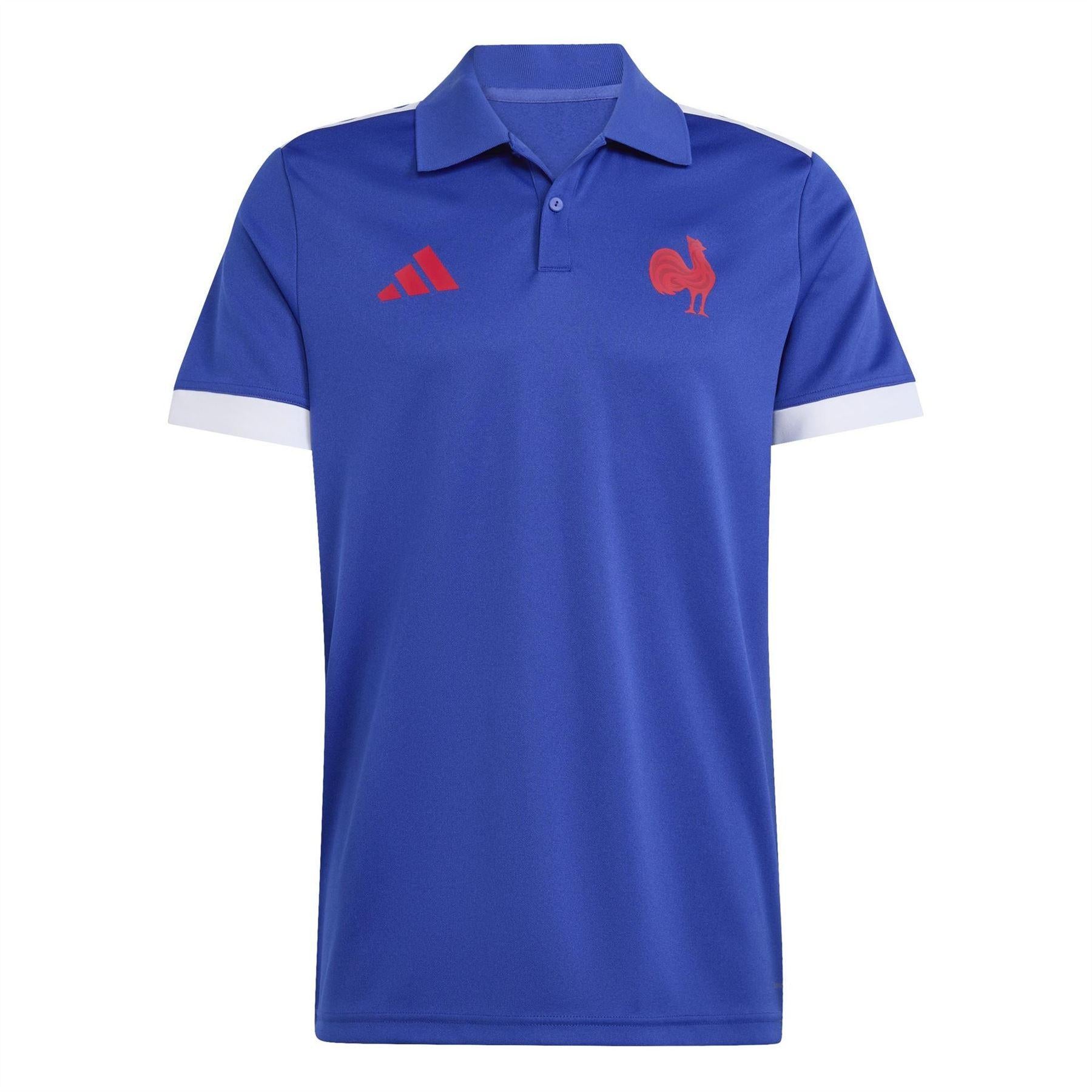 Light Blue - Front - Adidas Unisex Adult France FFR Rugby Polo Shirt