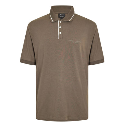 Khaki - Front - Armani Exchange Mens Contrast Tipped Cotton Polo Shirt
