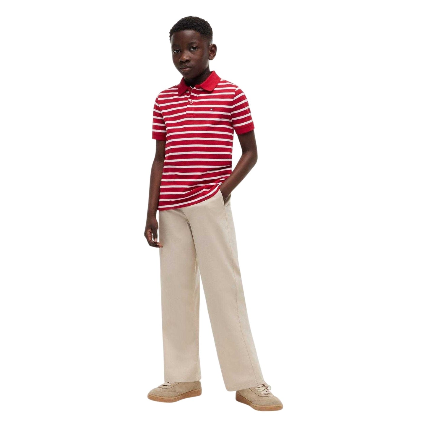 Red - Pack Shot - Tommy Hilfiger Boys Striped Polo Shirt