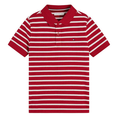 Red - Front - Tommy Hilfiger Boys Striped Polo Shirt