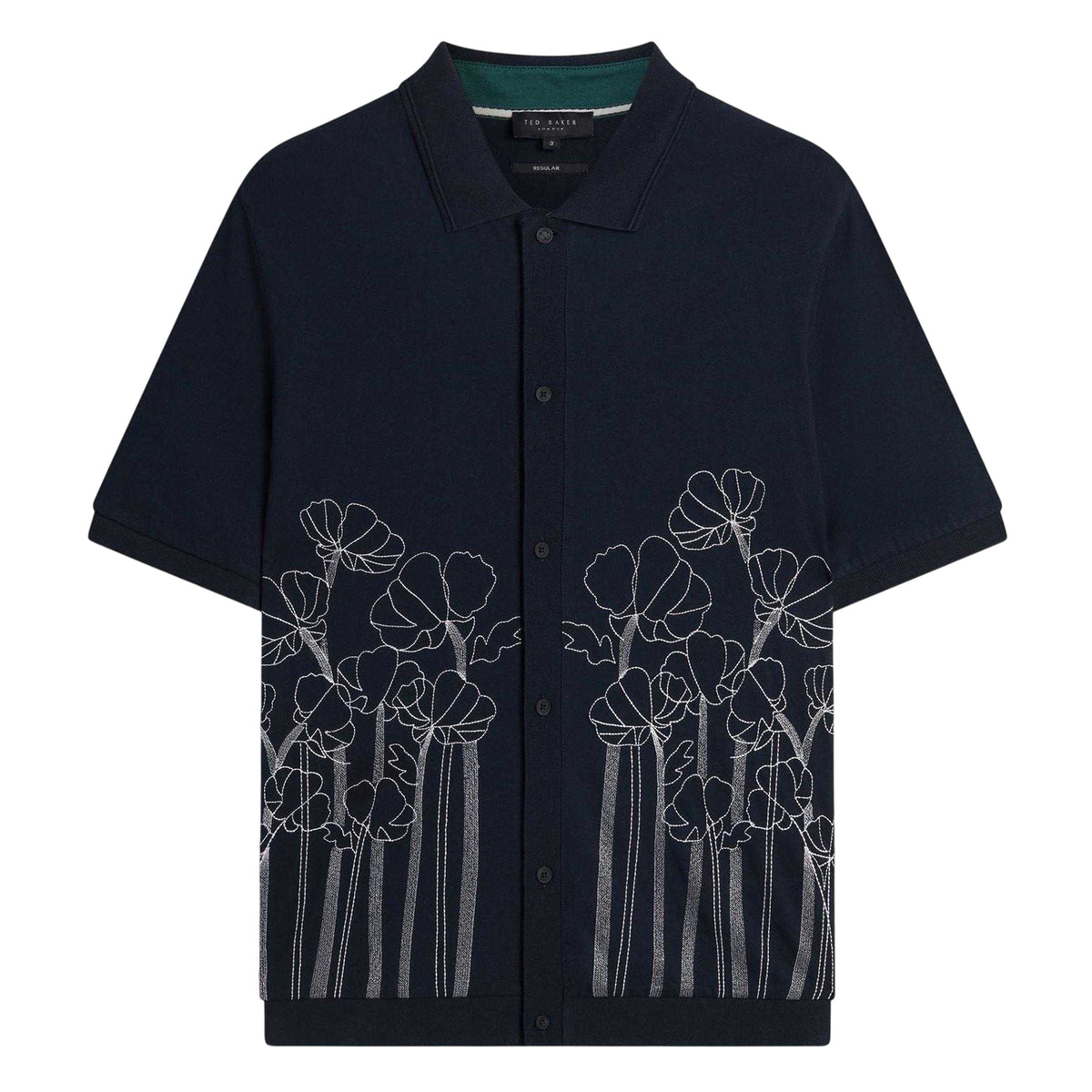Navy - Front - Ted Baker Mens Floral Short-Sleeved Polo Shirt