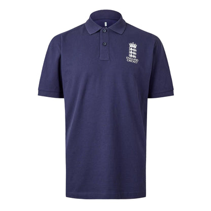 Navy - Front - Castore Mens England Cricket Ribbed Polo Shirt