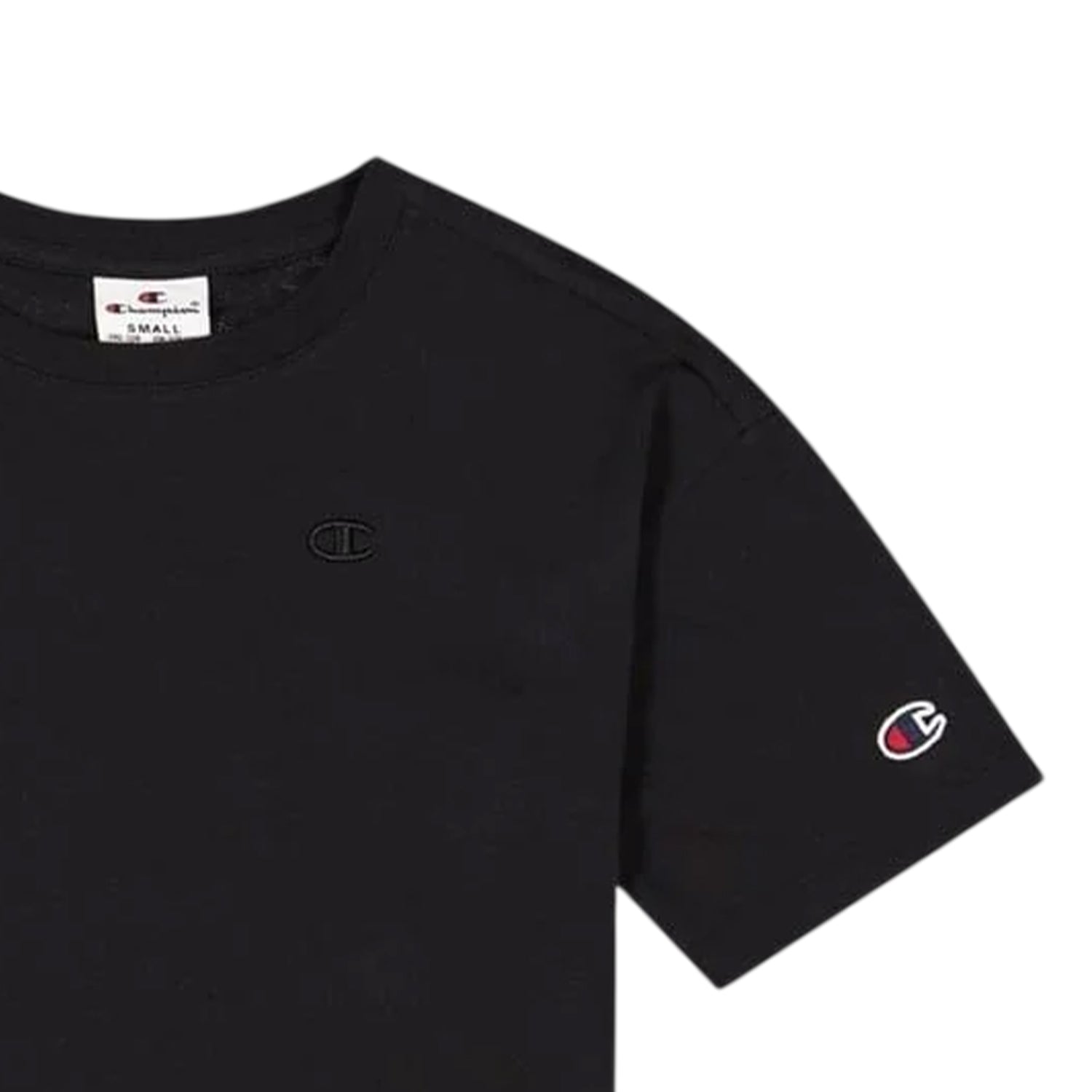 Black - Side - Champion Childrens-Kids Embroidered Logo Regular T-Shirt