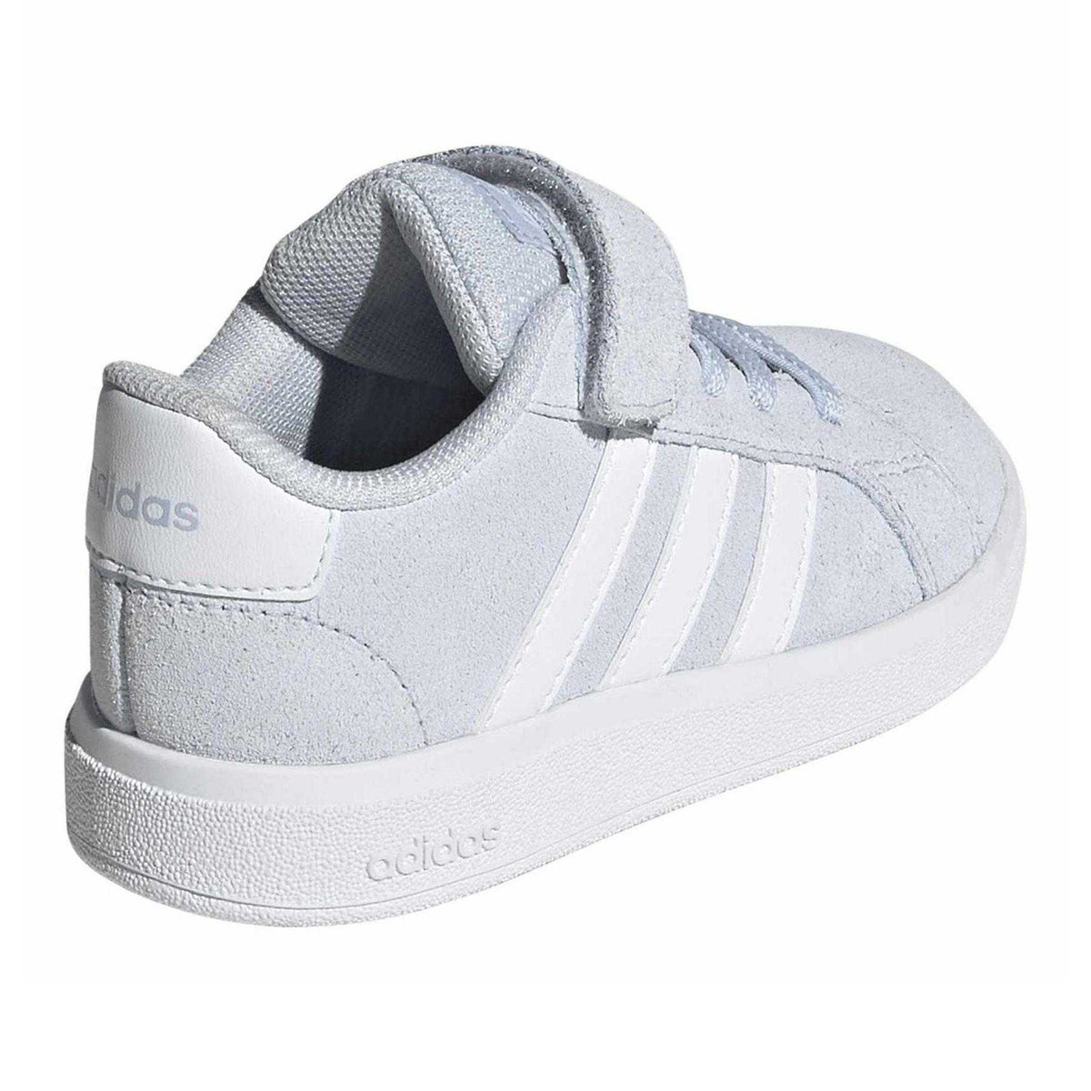 Sky Blue-White - Back - Adidas Childrens-Kids Grand Court Suede Trainers