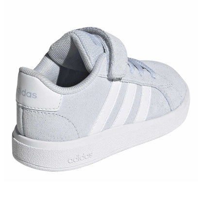 Sky Blue-White - Back - Adidas Childrens-Kids Grand Court Suede Trainers
