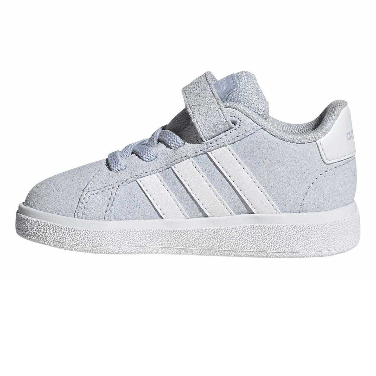 Sky Blue-White - Side - Adidas Childrens-Kids Grand Court Suede Trainers