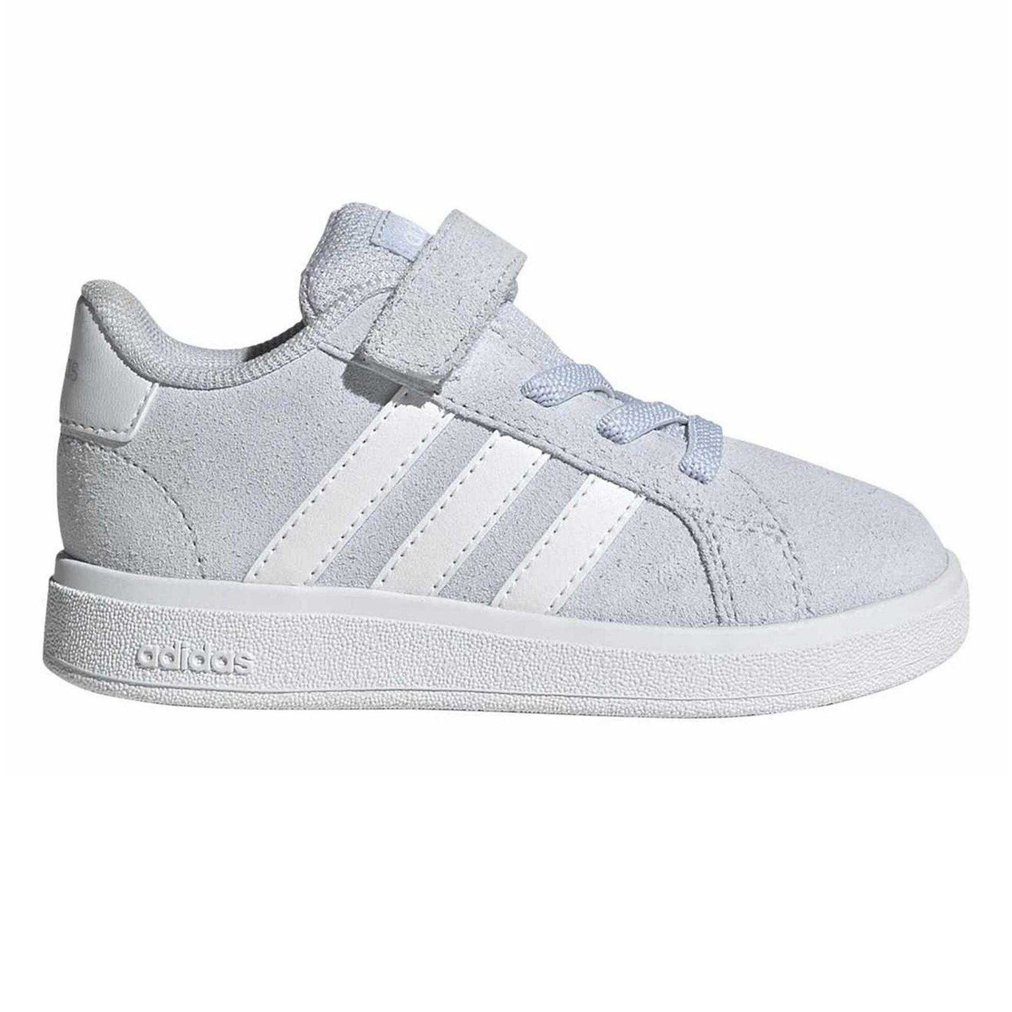 Sky Blue-White - Front - Adidas Childrens-Kids Grand Court Suede Trainers