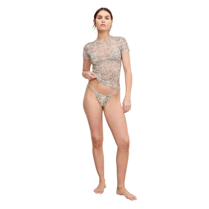 Beige - Side - Good American Womens-Ladies Snake Print Mesh Slim T-Shirt