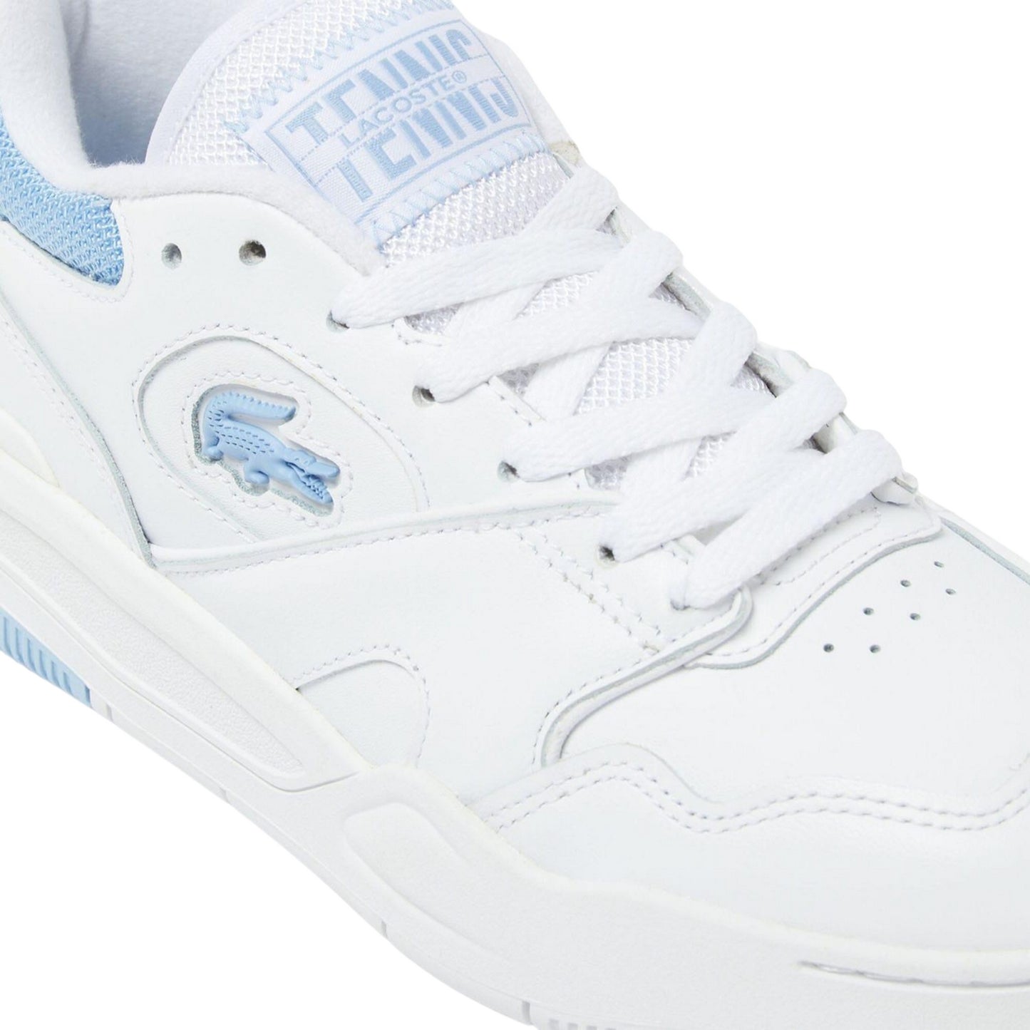 White-Blue - Close up - Lacoste Womens-Ladies Lineshot Leather Trainers