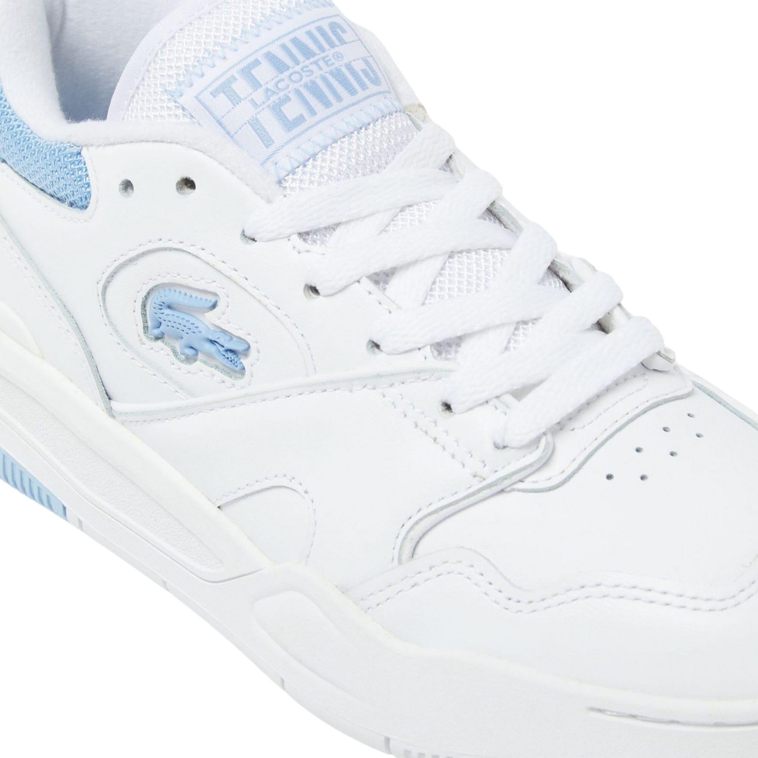 White-Blue - Close up - Lacoste Womens-Ladies Lineshot Leather Trainers