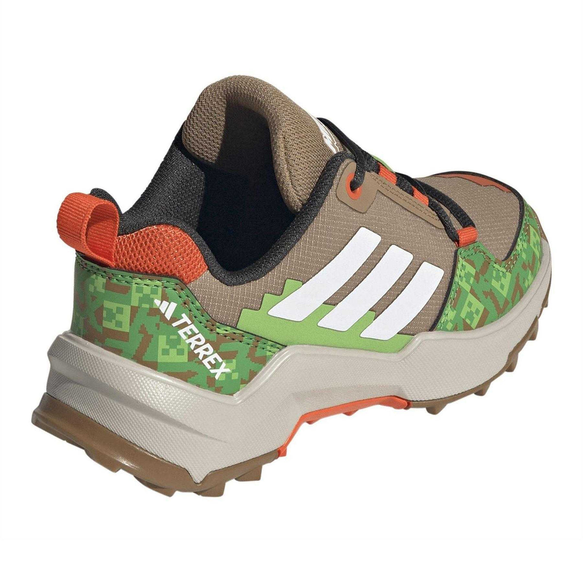 Tan-Green-White-Orange - Back - Adidas Childrens-Kids Terrex AX4R Hiking Shoes