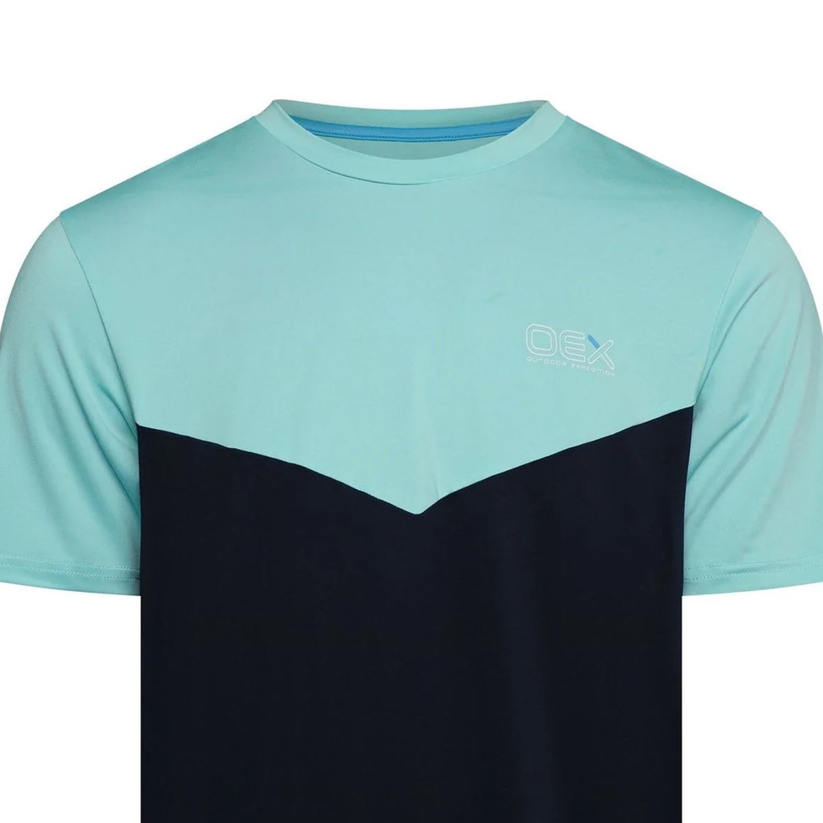 Aqua Blue-Navy - Side - OEX Mens Flynn Colour Block T-Shirt