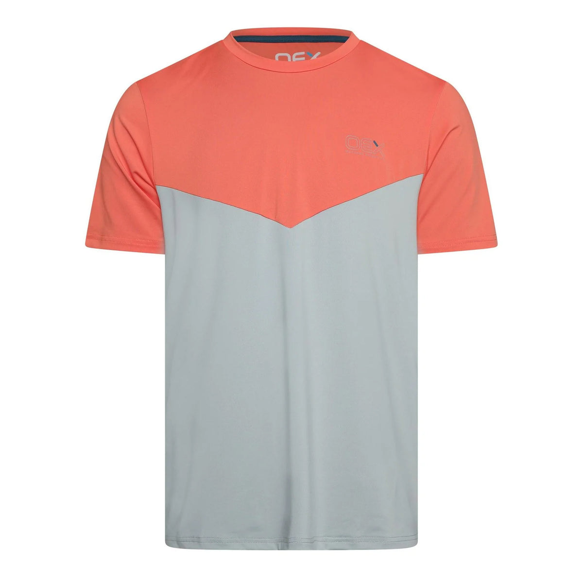 Coral-Light Grey - Front - OEX Mens Flynn Colour Block T-Shirt