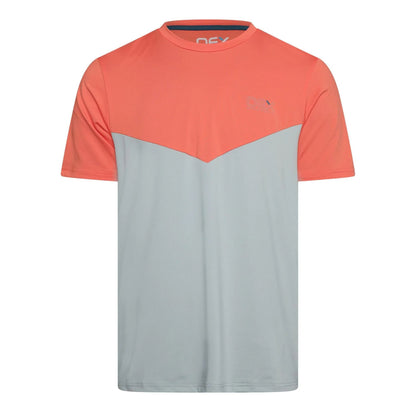 Coral-Light Grey - Front - OEX Mens Flynn Colour Block T-Shirt