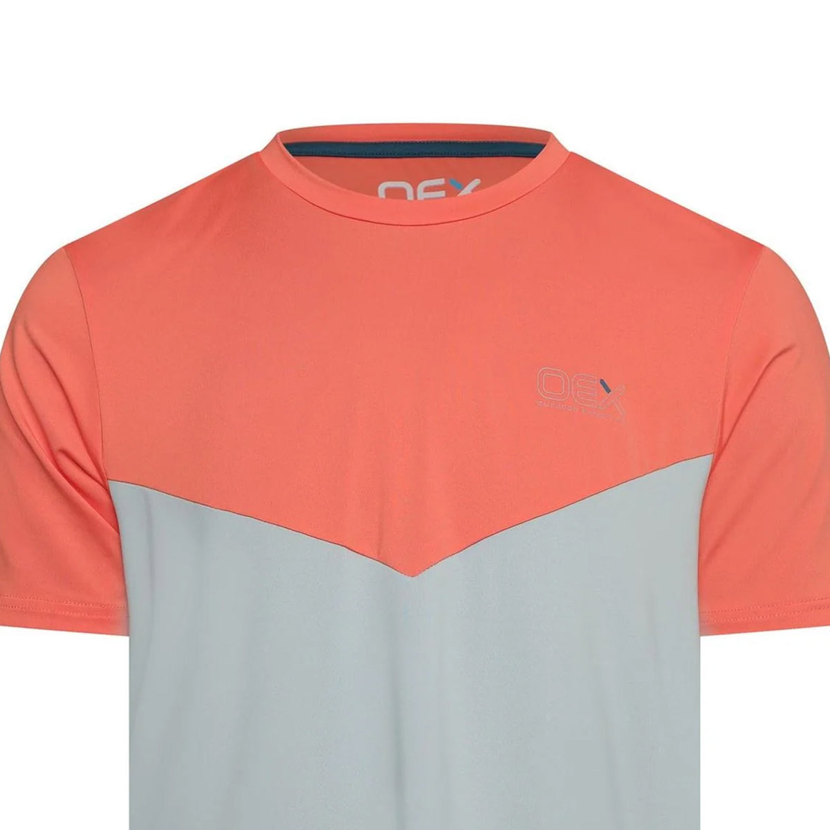 Coral-Light Grey - Side - OEX Mens Flynn Colour Block T-Shirt