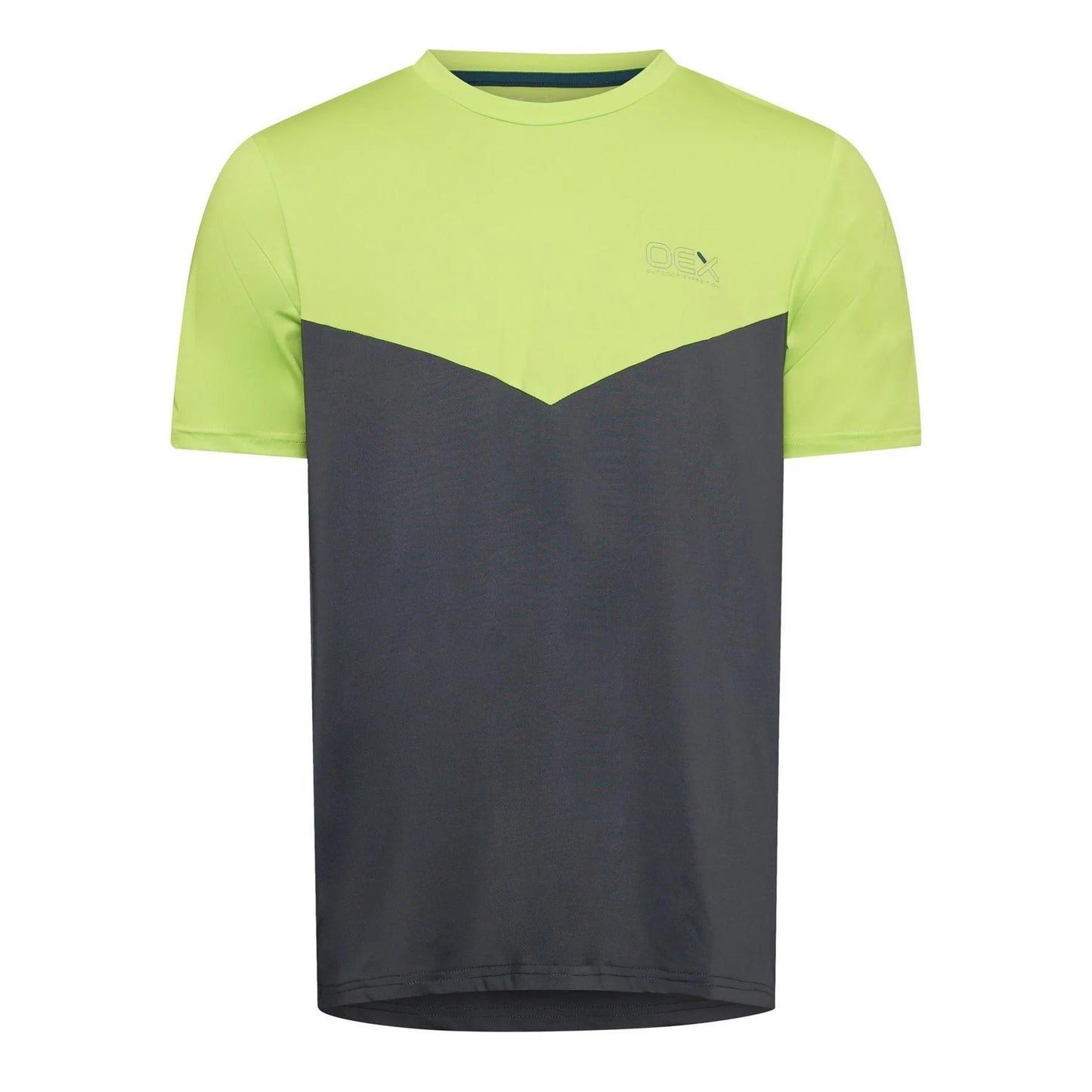 Lime-Charcoal - Front - OEX Mens Flynn Colour Block T-Shirt