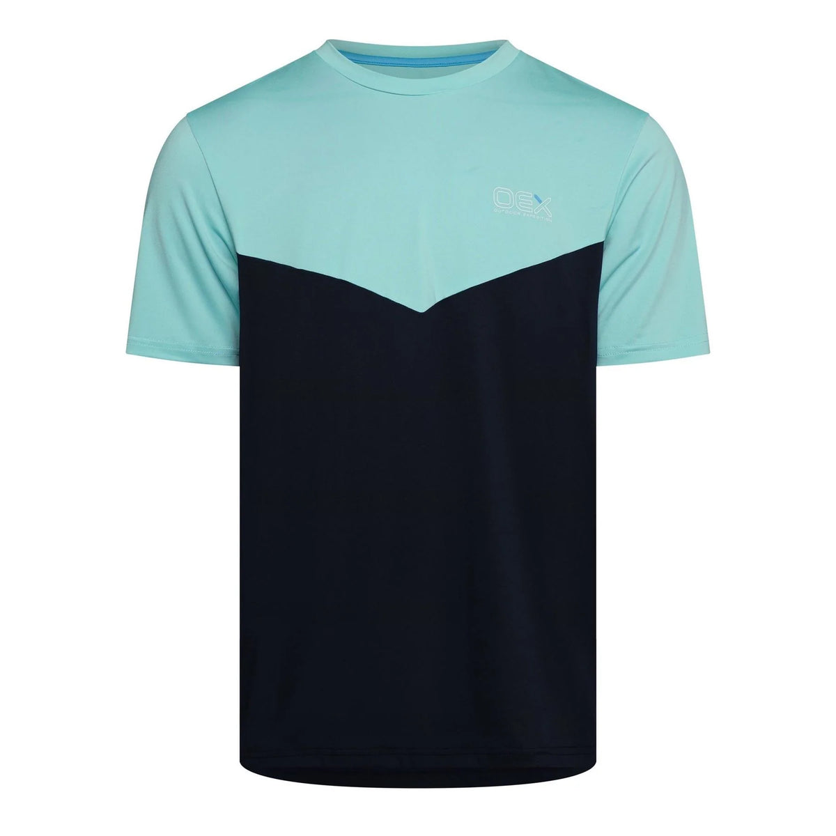 Aqua Blue-Navy - Front - OEX Mens Flynn Colour Block T-Shirt