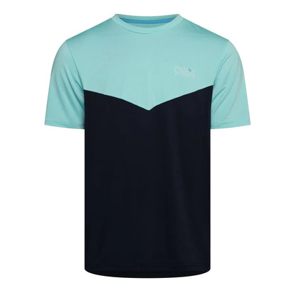 Aqua Blue-Navy - Front - OEX Mens Flynn Colour Block T-Shirt
