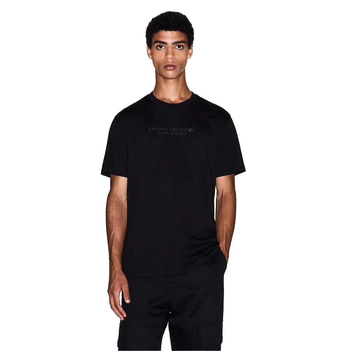 Black - Pack Shot - Armani Exchange Mens Tonal Logo Cotton T-Shirt