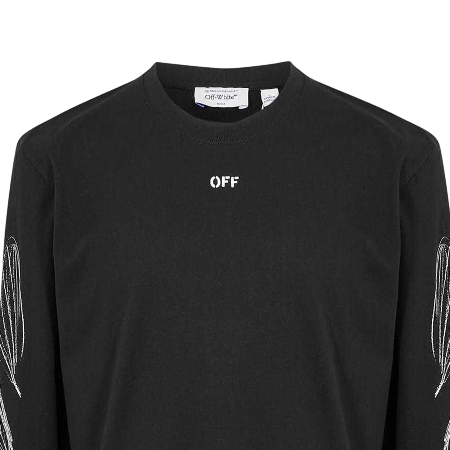 Black-White - Side - Off White Mens Crew Neck Regular Long-Sleeved T-Shirt