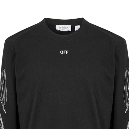 Black-White - Side - Off White Mens Crew Neck Regular Long-Sleeved T-Shirt