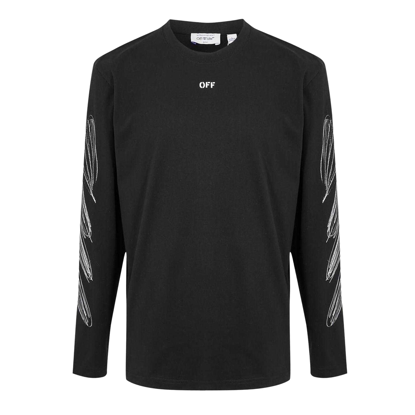Black-White - Front - Off White Mens Crew Neck Regular Long-Sleeved T-Shirt