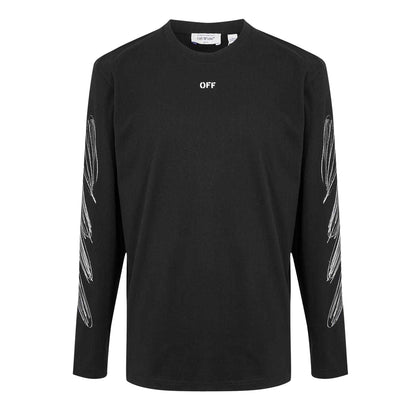 Black-White - Front - Off White Mens Crew Neck Regular Long-Sleeved T-Shirt