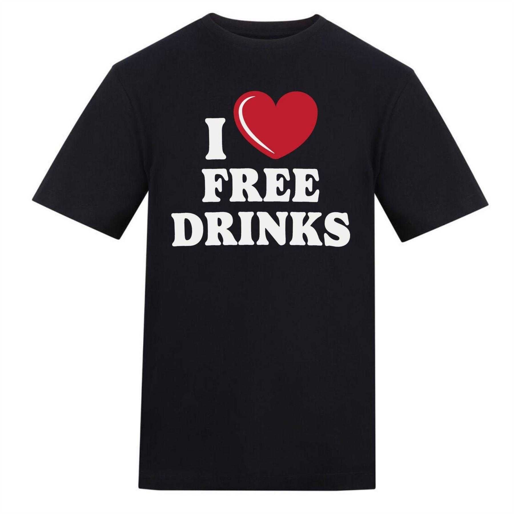 Black - Front - AWD Unisex Adult I love Free Drinks T-Shirt