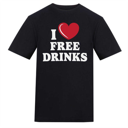 Black - Front - AWD Unisex Adult I love Free Drinks T-Shirt