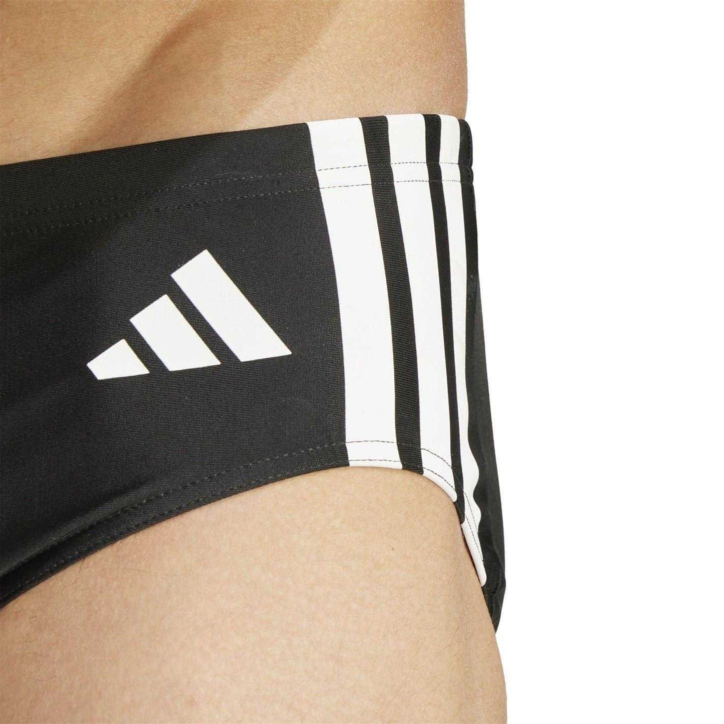 Black-White - Side - Adidas Mens 3 Stripes Swim Briefs