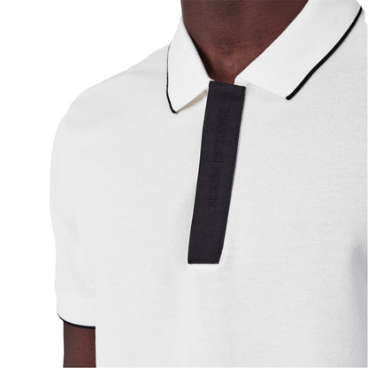 White - Side - Armani Exchange Mens Stripe Short-Sleeved Polo Shirt