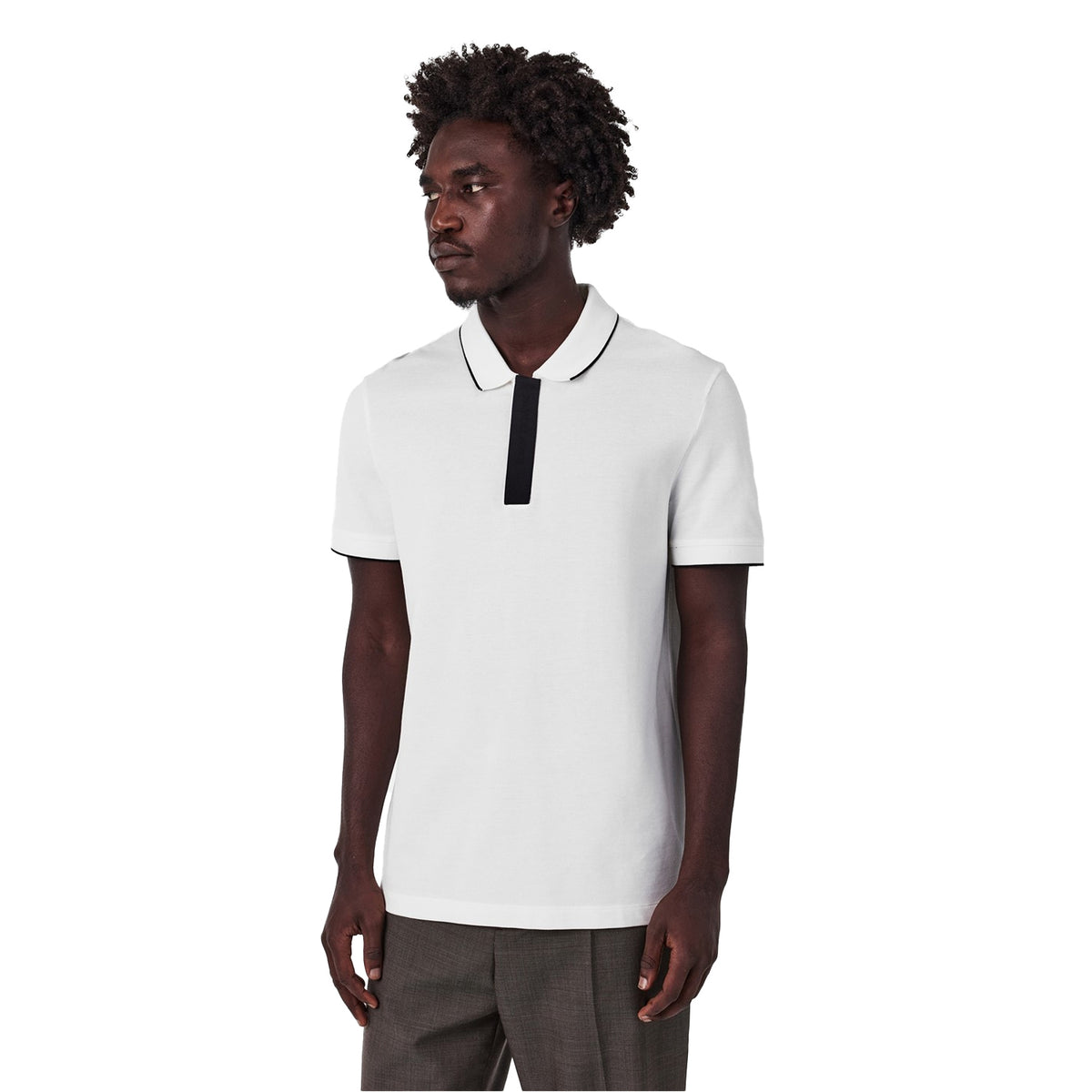 White - Lifestyle - Armani Exchange Mens Stripe Short-Sleeved Polo Shirt