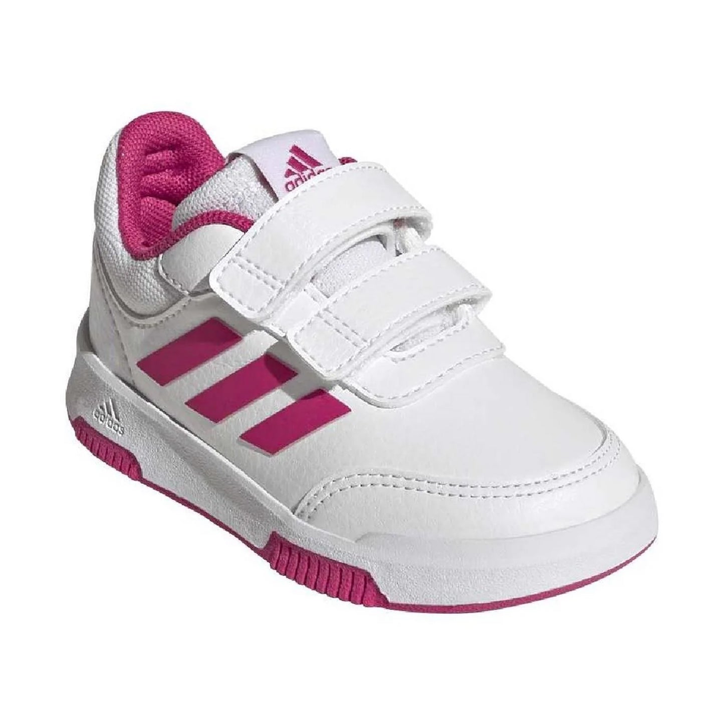 White-Magenta-Core Black - Pack Shot - Adidas Childrens-Kids Tensaur Sport 2.0 3 Stripes Hook and Loop Shoes
