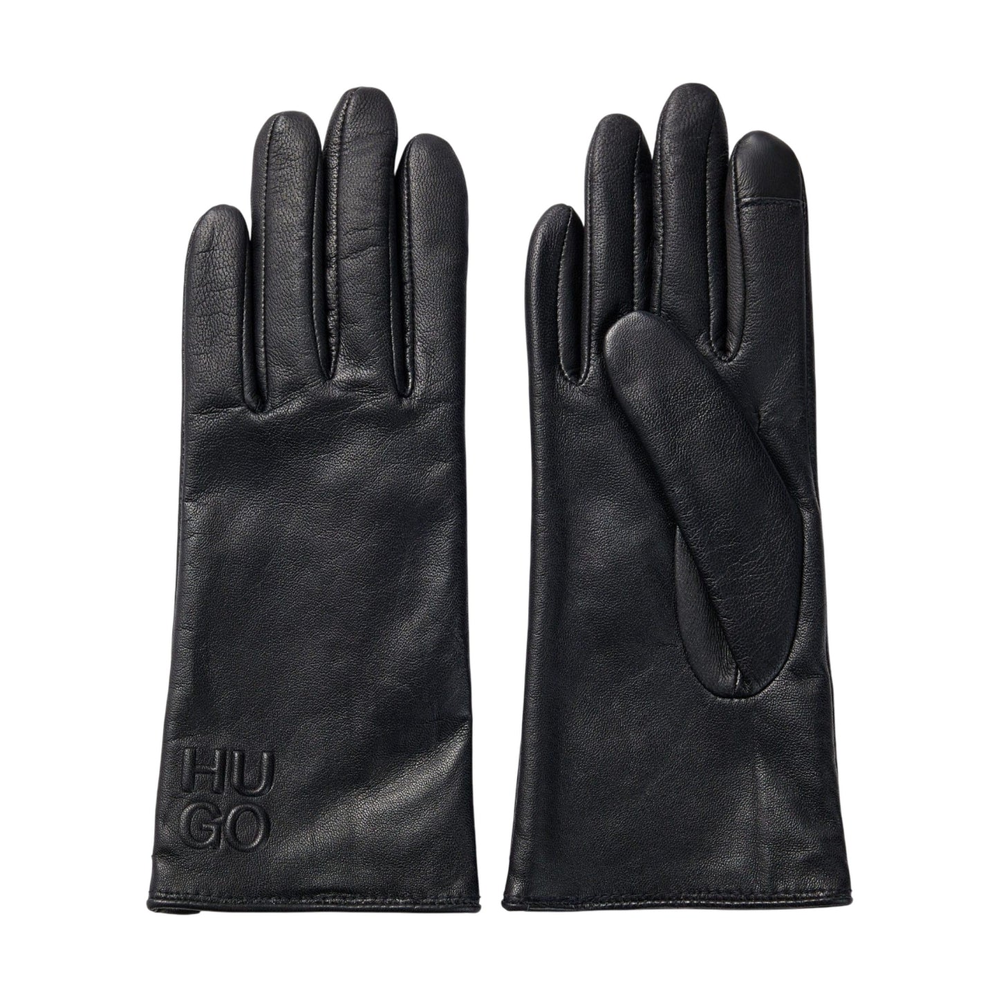 Black - Front - Hugo Boss Beggy Leather Logo Gloves