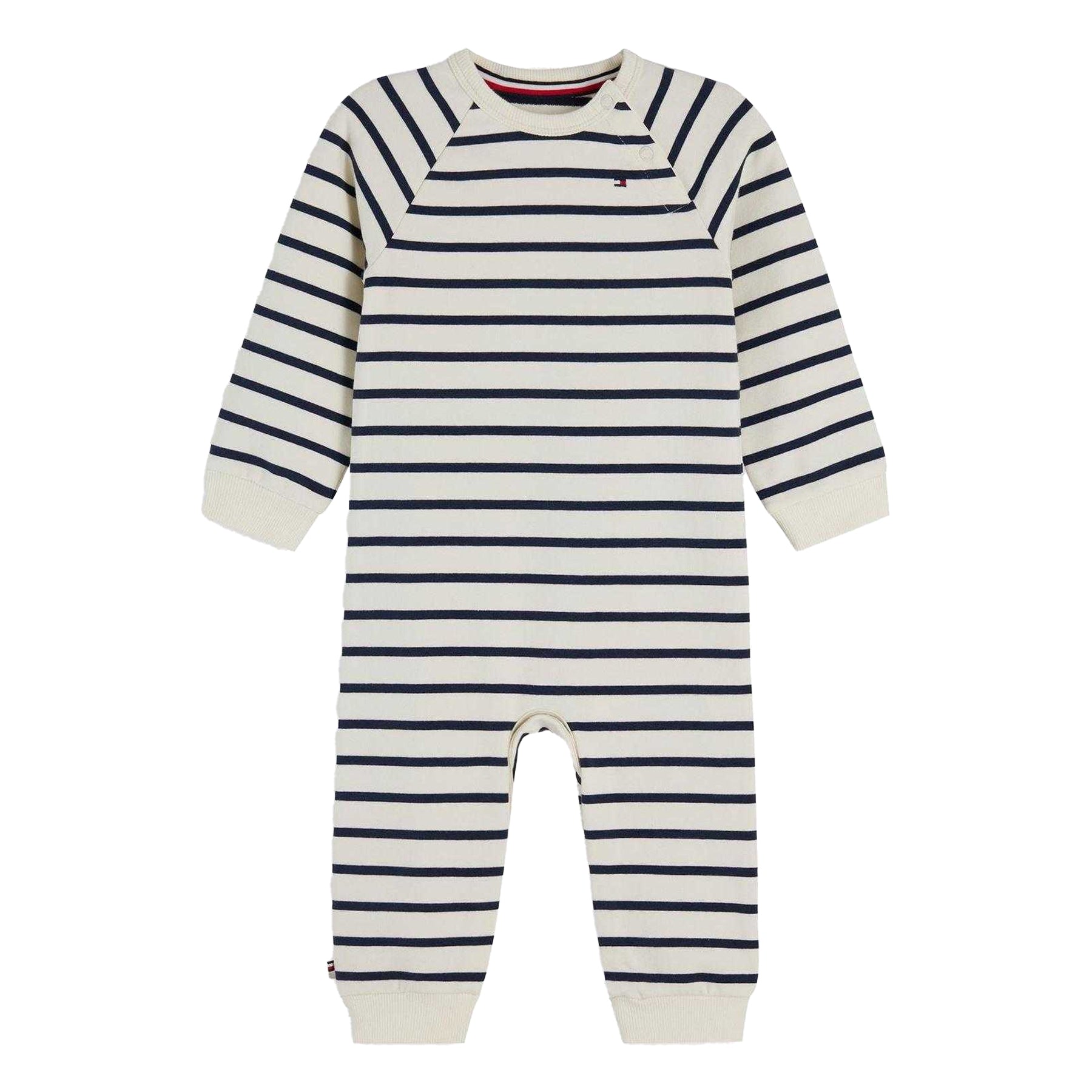 White - Front - Tommy Hilfiger Baby Striped Sleepsuit