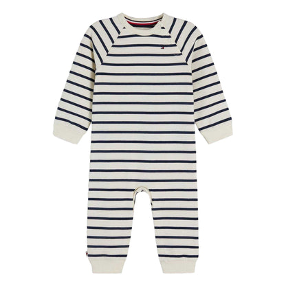 White - Front - Tommy Hilfiger Baby Striped Sleepsuit