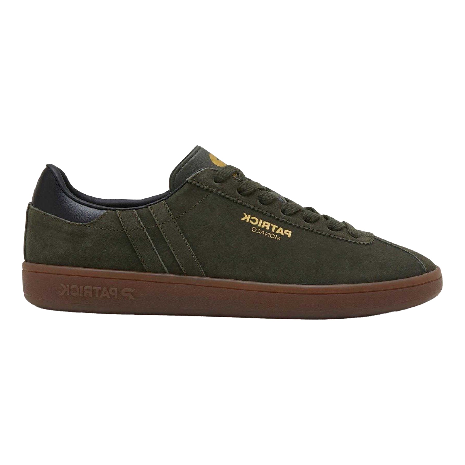 Olive-Black - Back - Patrick Mens Monaco Suede Cupsole Trainers