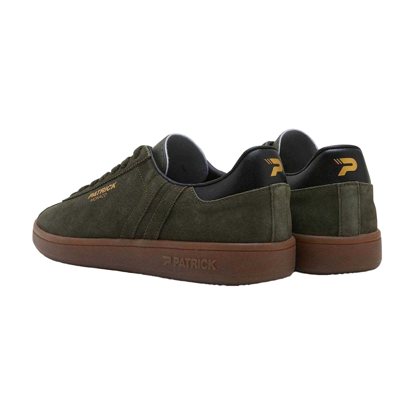 Olive-Black - Side - Patrick Mens Monaco Suede Cupsole Trainers