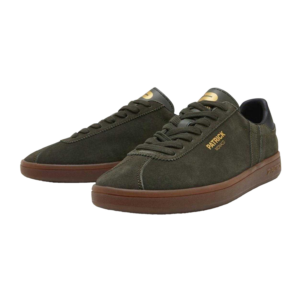 Olive-Black - Close up - Patrick Mens Monaco Suede Cupsole Trainers