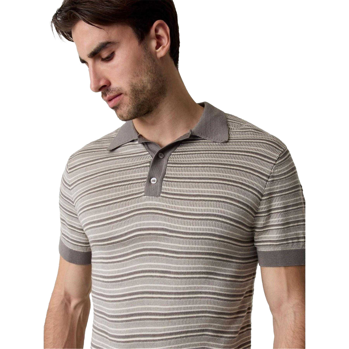 Storm-Sand - Side - Guess Mens Knitted Tailored Short-Sleeved Polo Shirt
