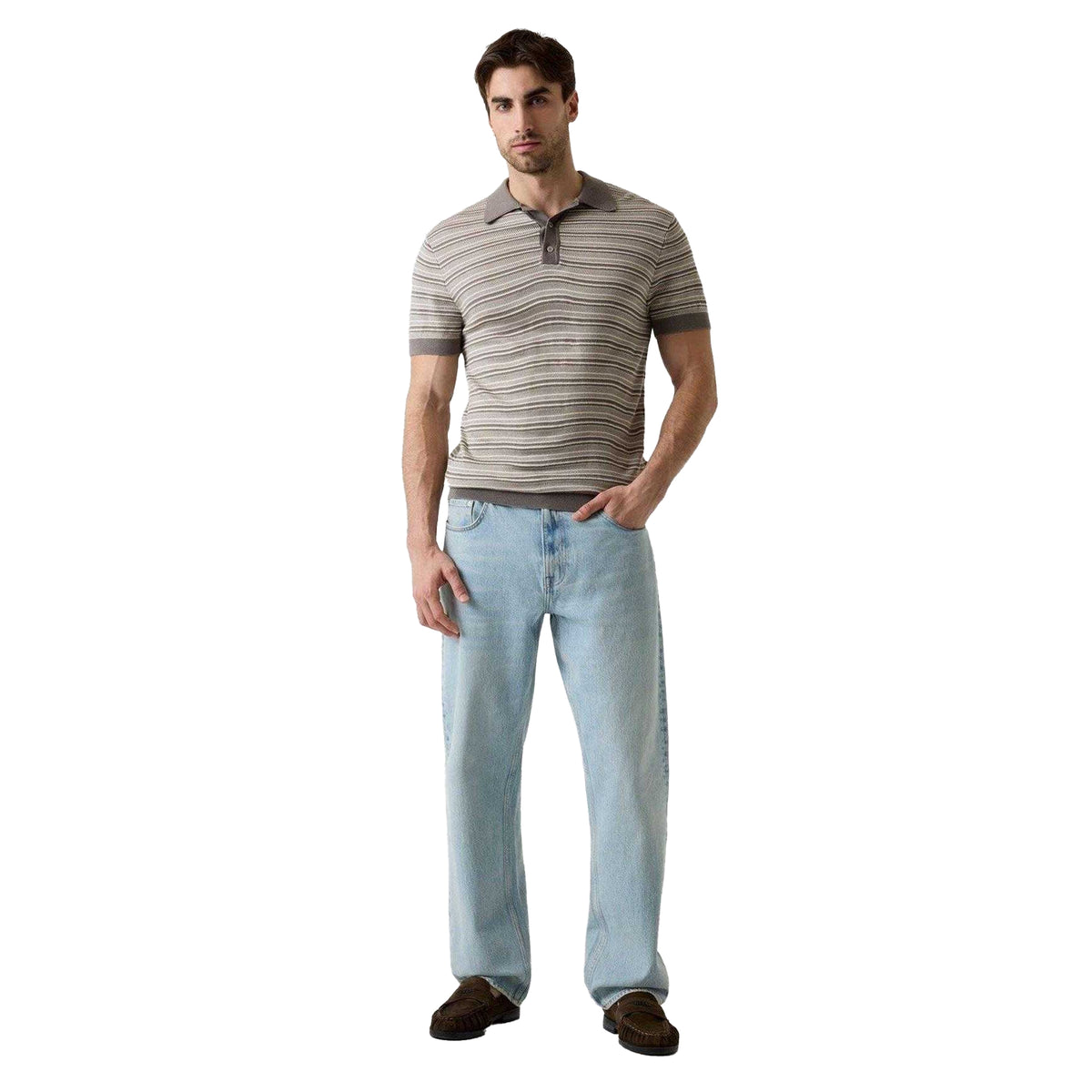 Storm-Sand - Lifestyle - Guess Mens Knitted Tailored Short-Sleeved Polo Shirt