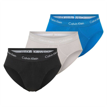 Black-Grey-Blue - Front - Calvin Klein Mens Cotton Blend Briefs (Pack of 3)