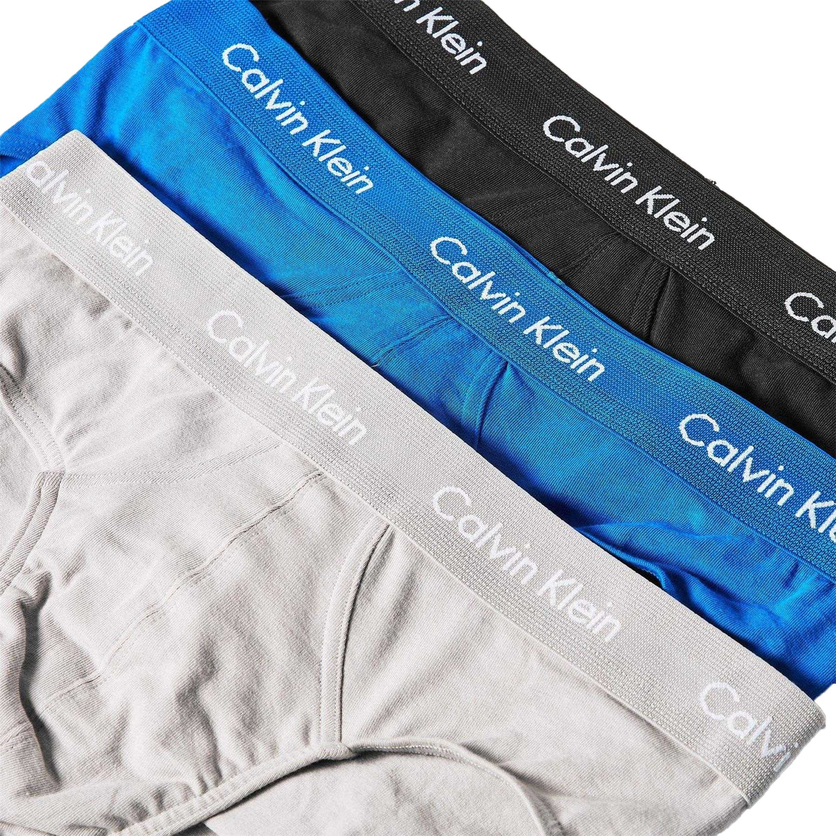 Black-Grey-Blue - Side - Calvin Klein Mens Cotton Blend Briefs (Pack of 3)