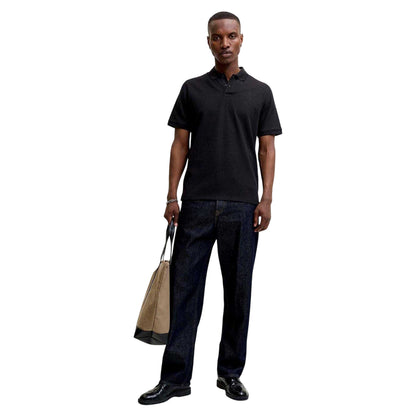 Black - Side - Jack And Jones Mens Austin Waffle Polo Shirt