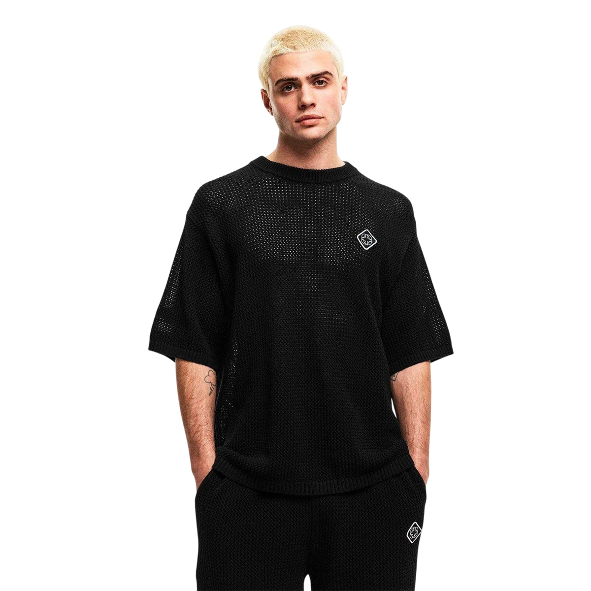 Black - Side - Belier Mens Logo Knitted T-Shirt