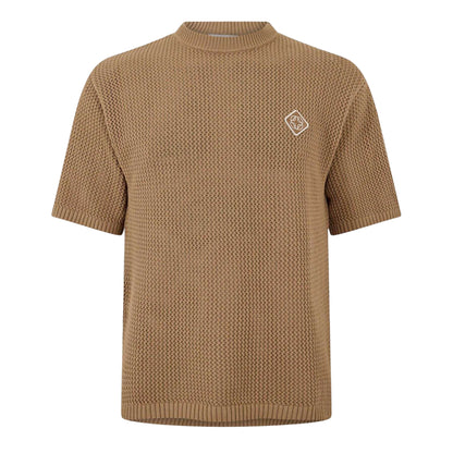 Mocha - Front - Belier Mens Logo Knitted T-Shirt