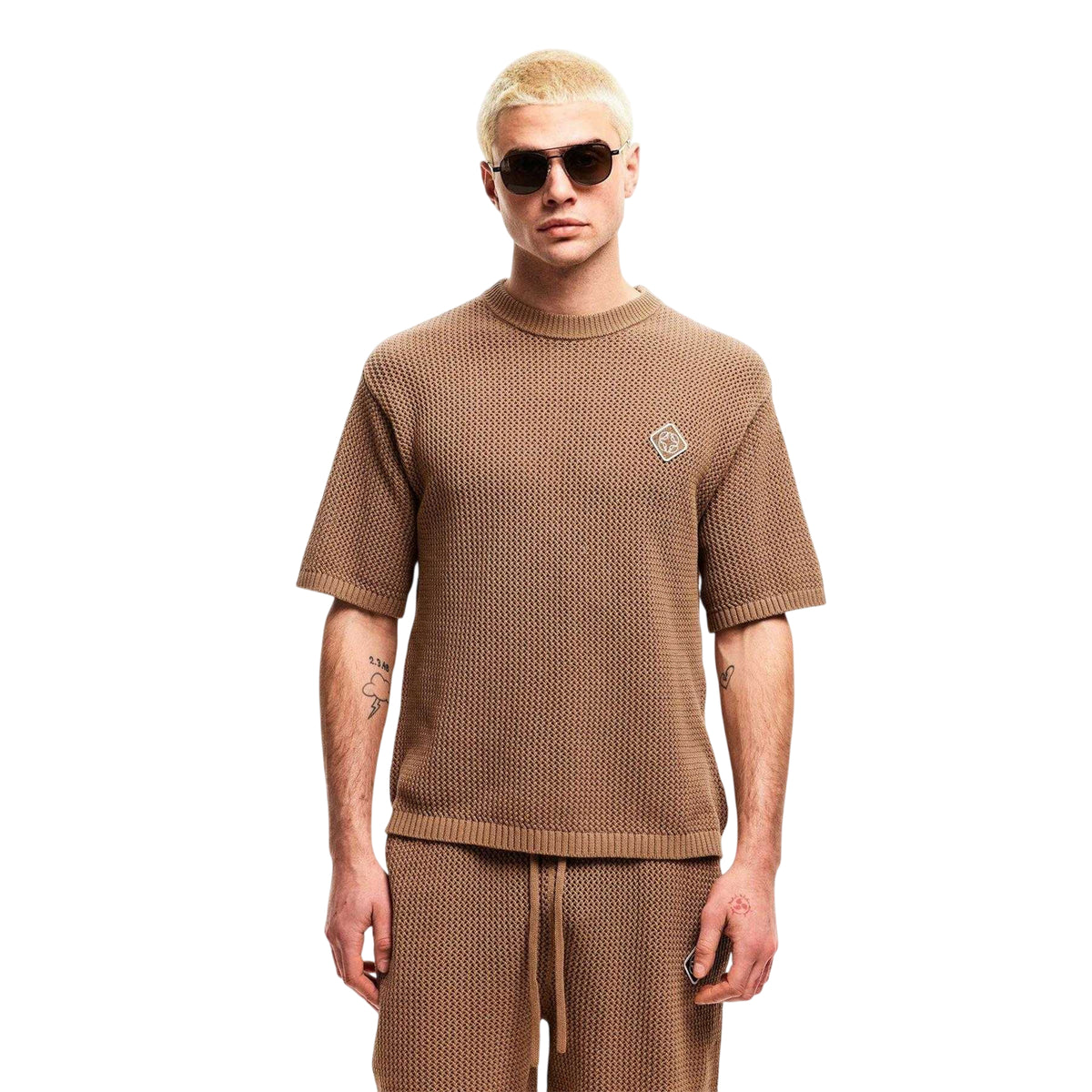 Mocha - Side - Belier Mens Logo Knitted T-Shirt