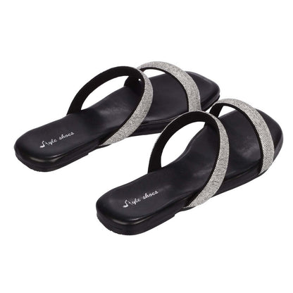 Black - Back - No Doubt Womens-Ladies Sparkle Double Strap Slip-on Sandals